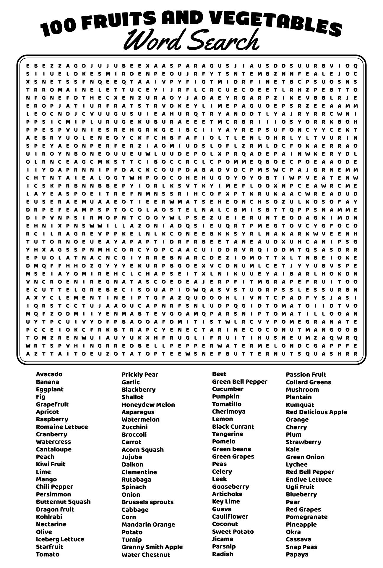 Word Search Printable Hard Pdf