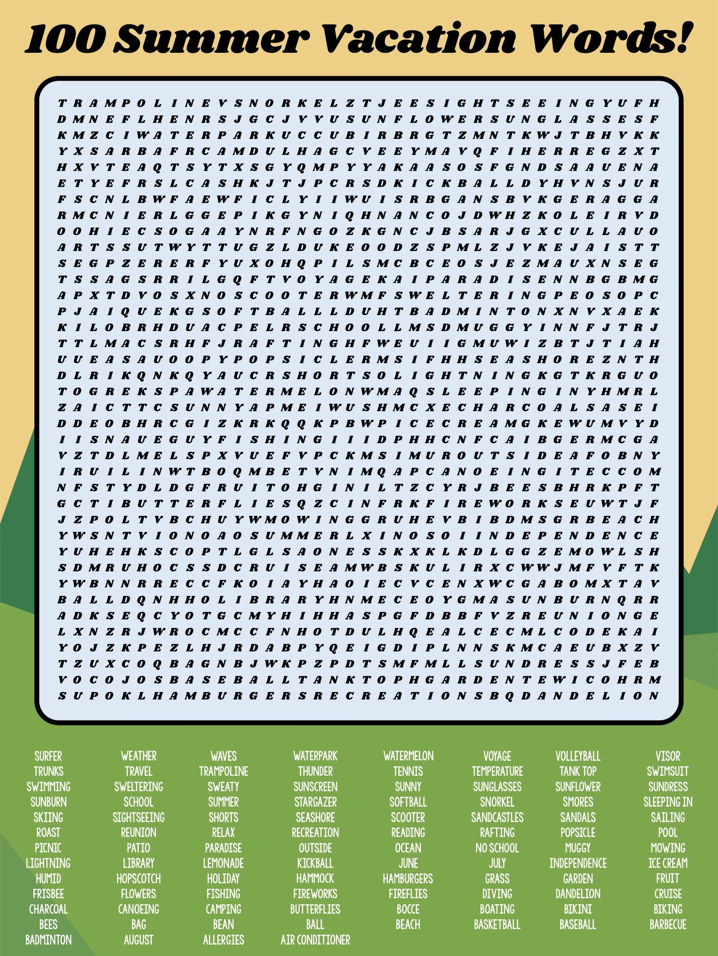 100 Word Word Search Printable Free