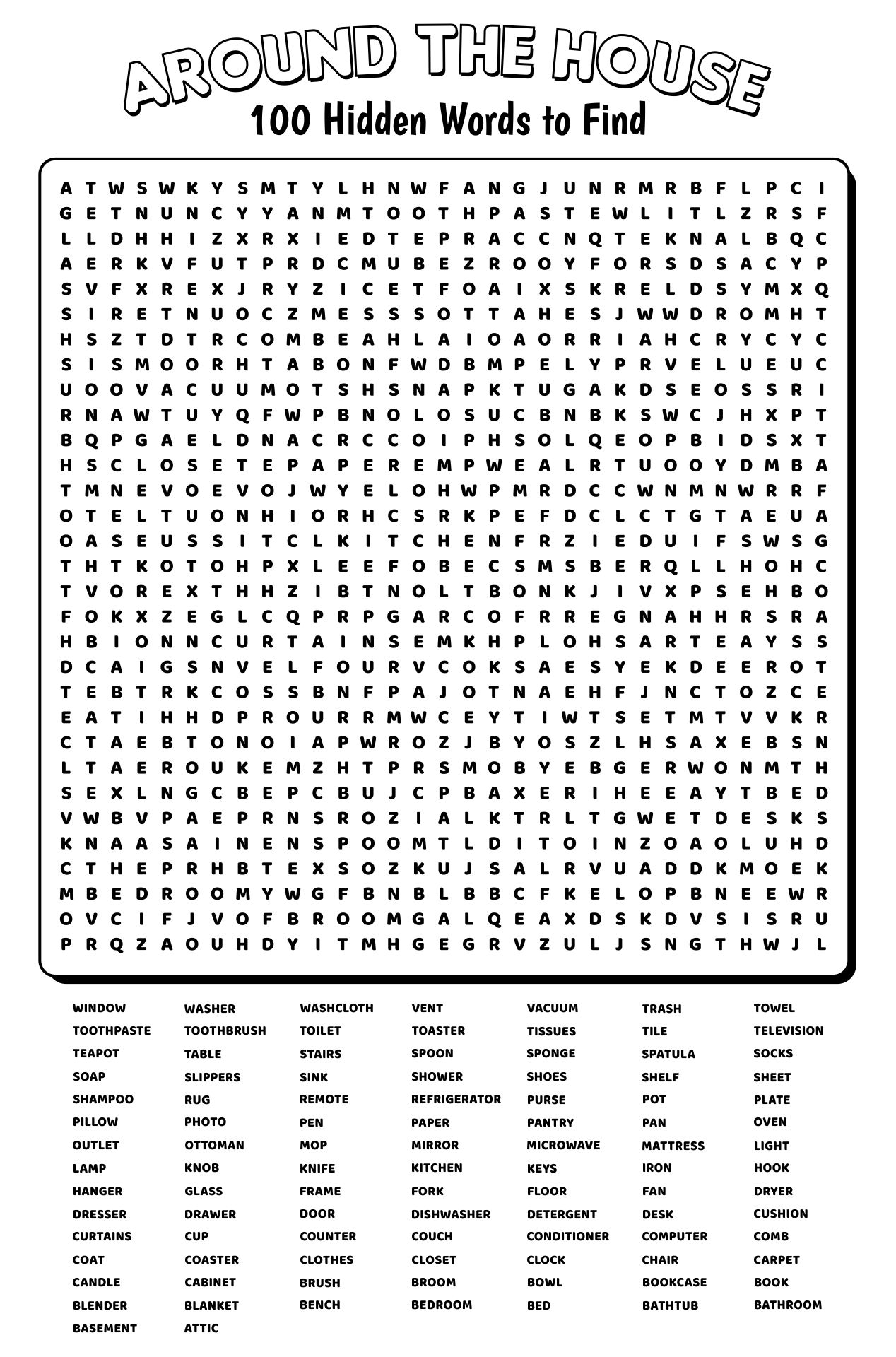 100 Word Printable Word Searches Large Print