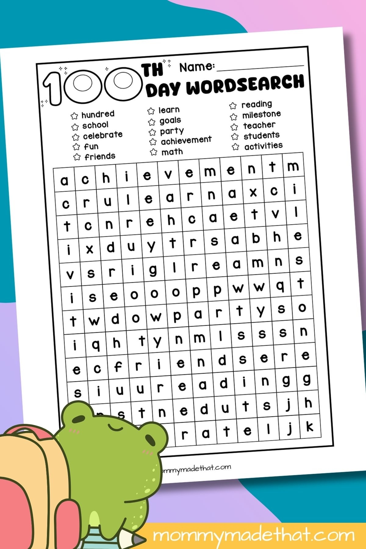 100th day of school word search free printable worksheet