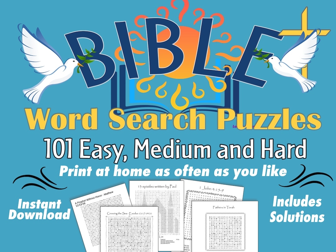 101 Printable Bible Word Search Puzzles Easy Medium Hard PDF File Brain Building Fun Test Your Knowledge Mindfulness Etsy