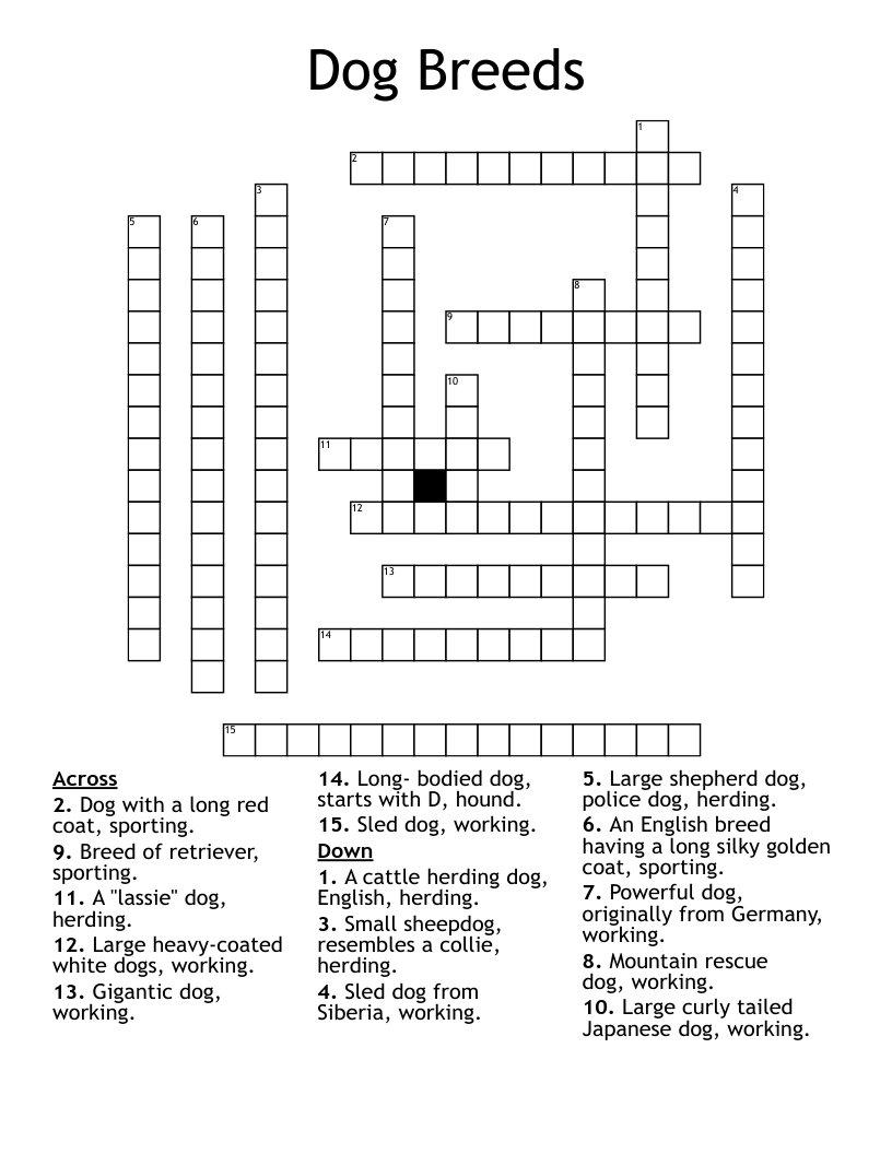 Dog Breed Word Search Printable