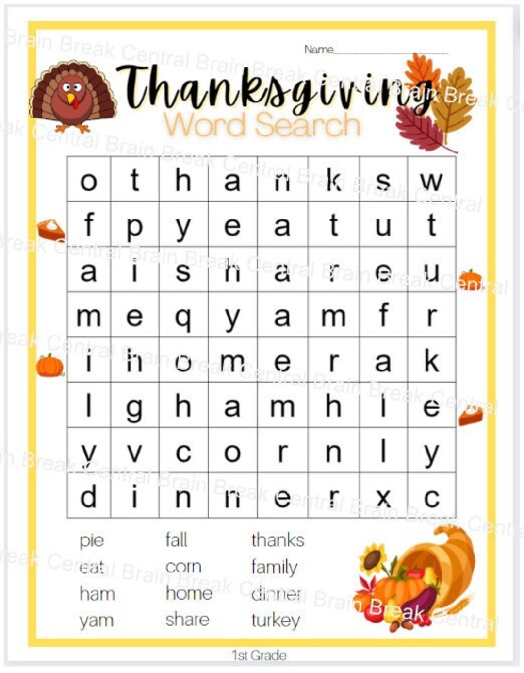 1st Grade Thanksgiving Word Search With Answer Key Printable Etsy 1st Grade Thanksgiving Word Search With Answer Key Printable Etsy