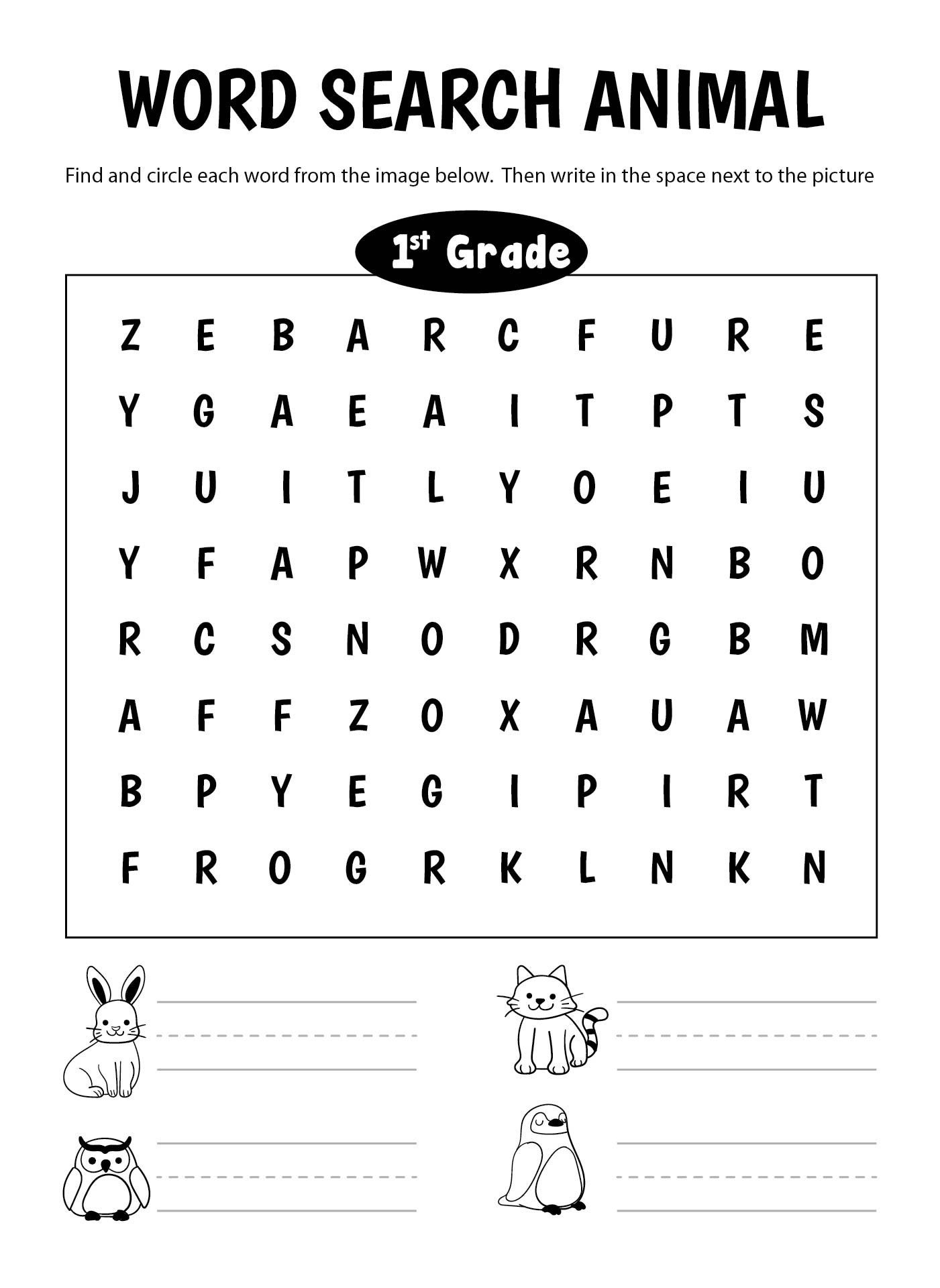First Grade Word Search Free Printable