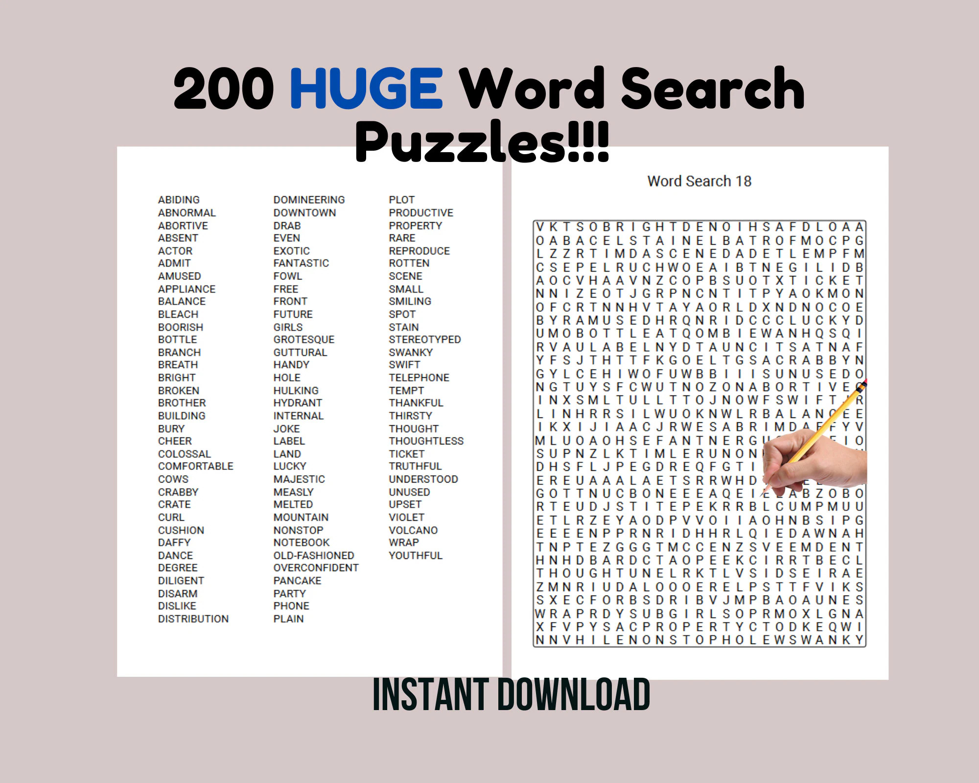 200 Printable Word Search Puzzle Pages For Adults Two Page Large 
