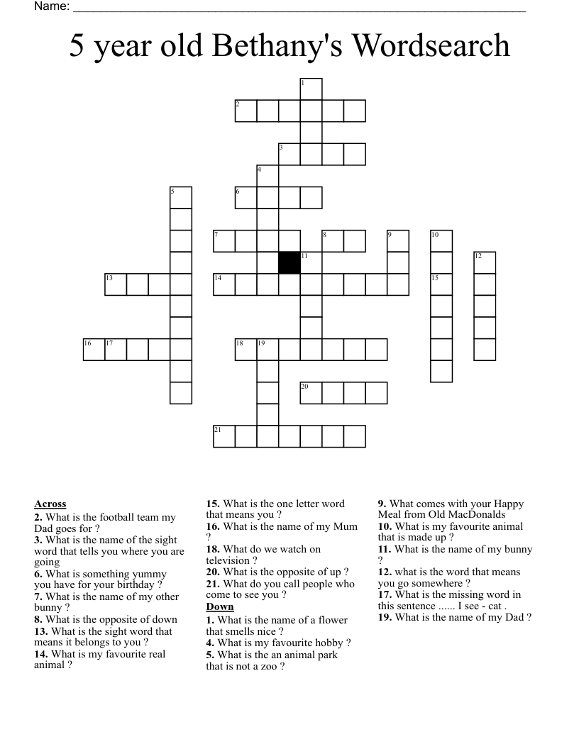 5 Year Old Bethany s Wordsearch Crossword WordMint