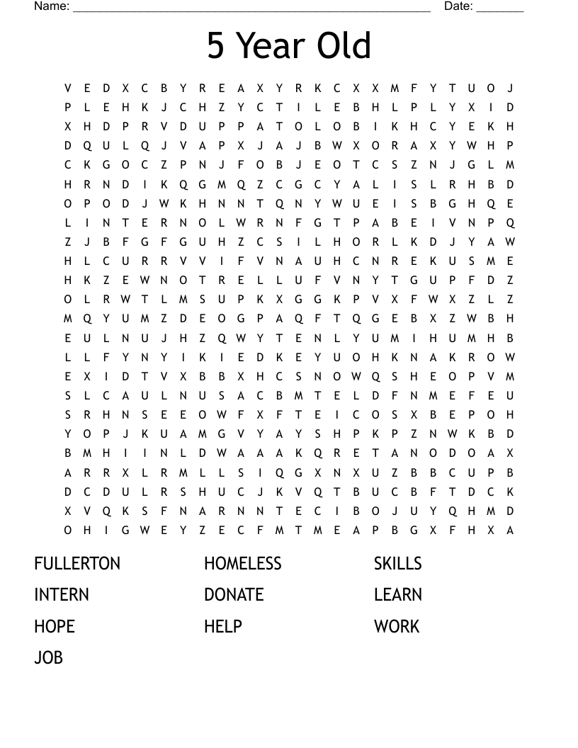 5 Year Old Word Search WordMint