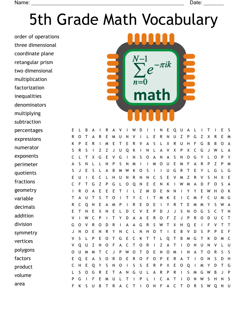 Grade 5 Word Search Printable
