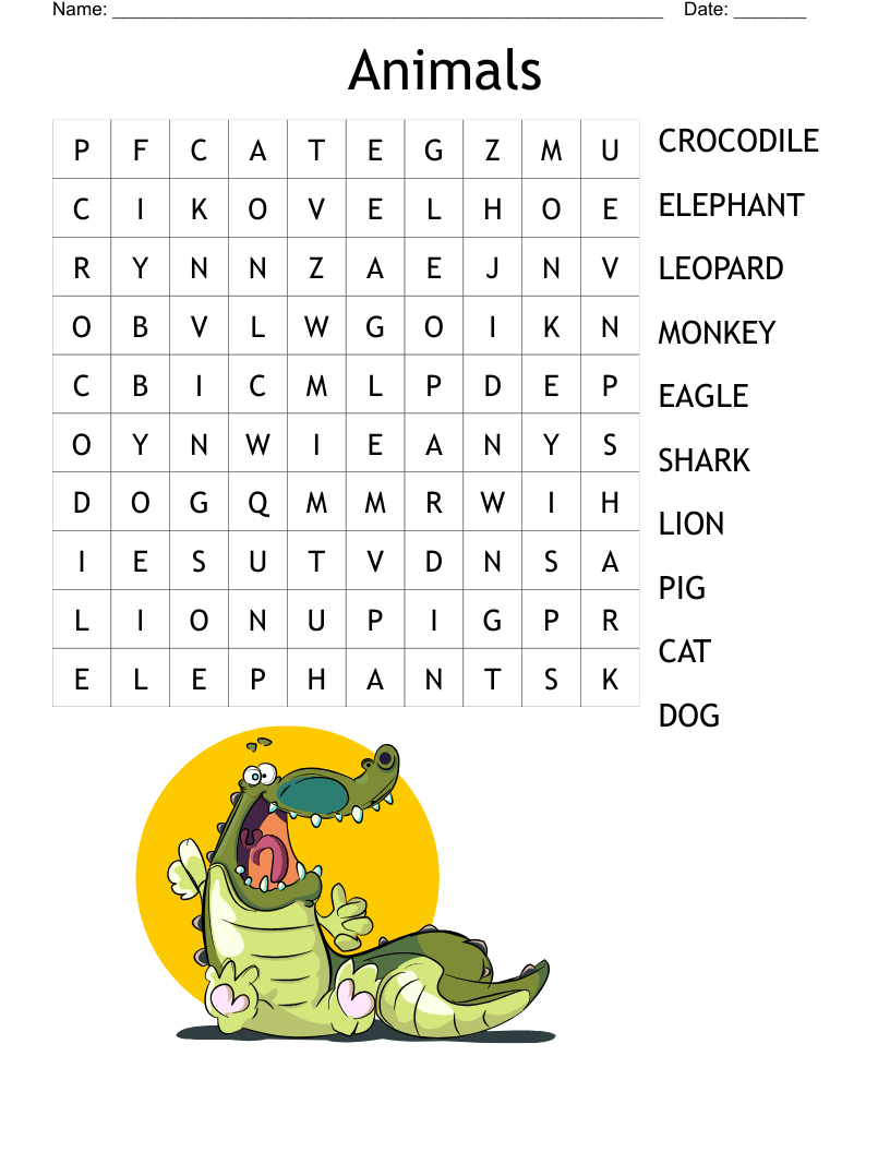 Word Search Puzzle Animals