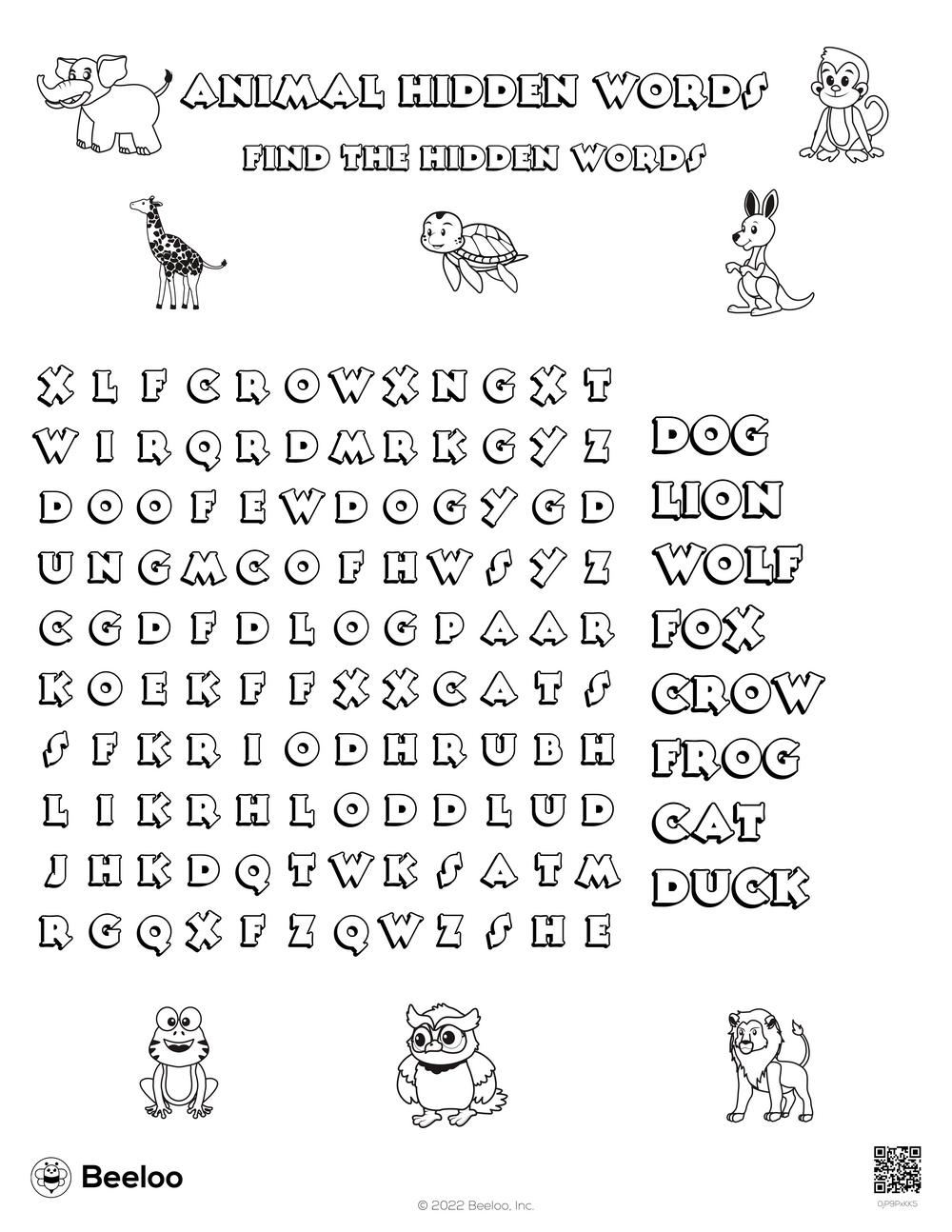 animal themed word searches beeloo printable crafts and activities for kids