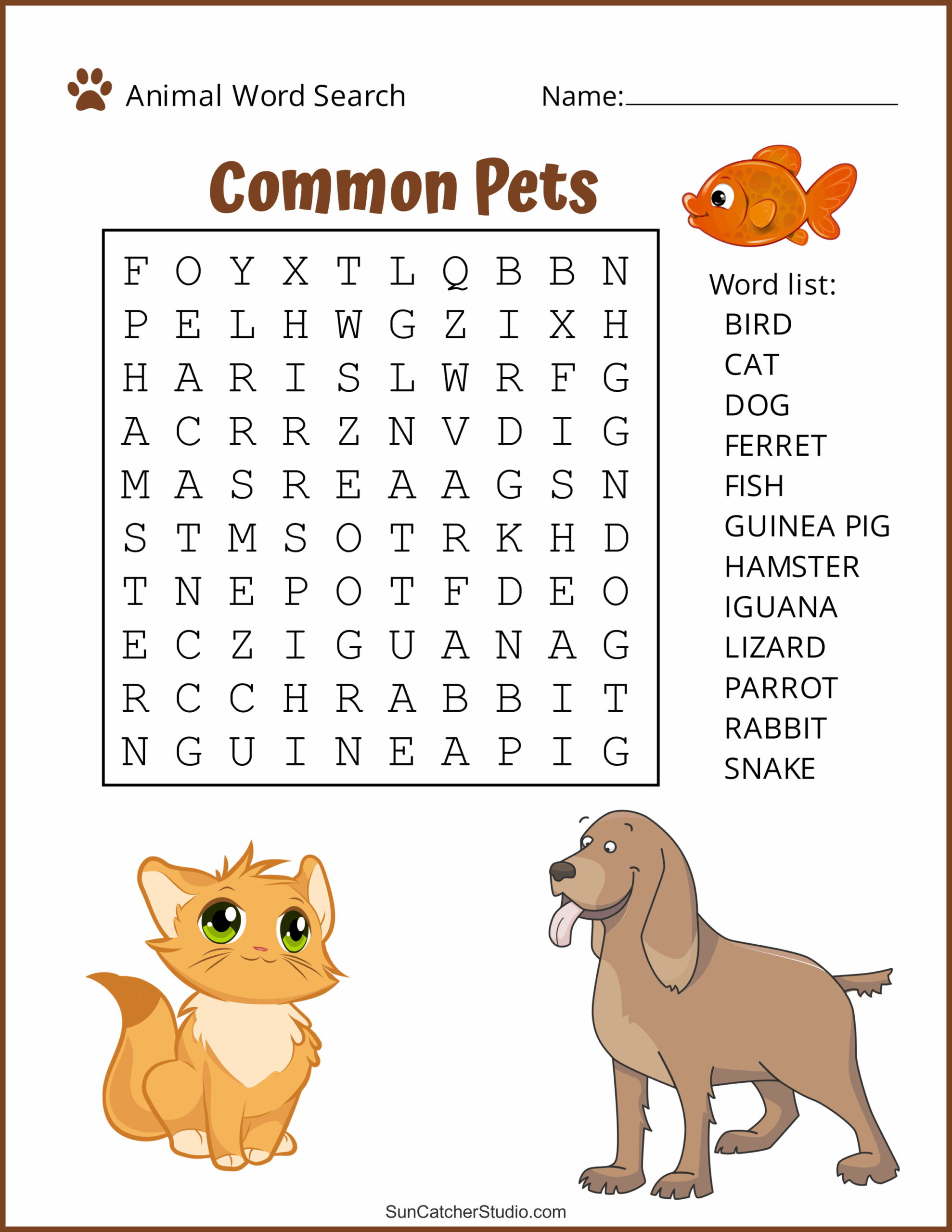 Zoo Animal Word Search Printable