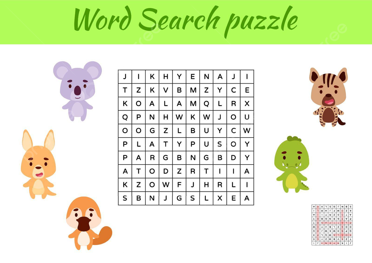 Animal Word Search Kids Printable Game Print Answer Illustration Vector Print Answer Illustration PNG And Vector With Transparent Background For Free Download