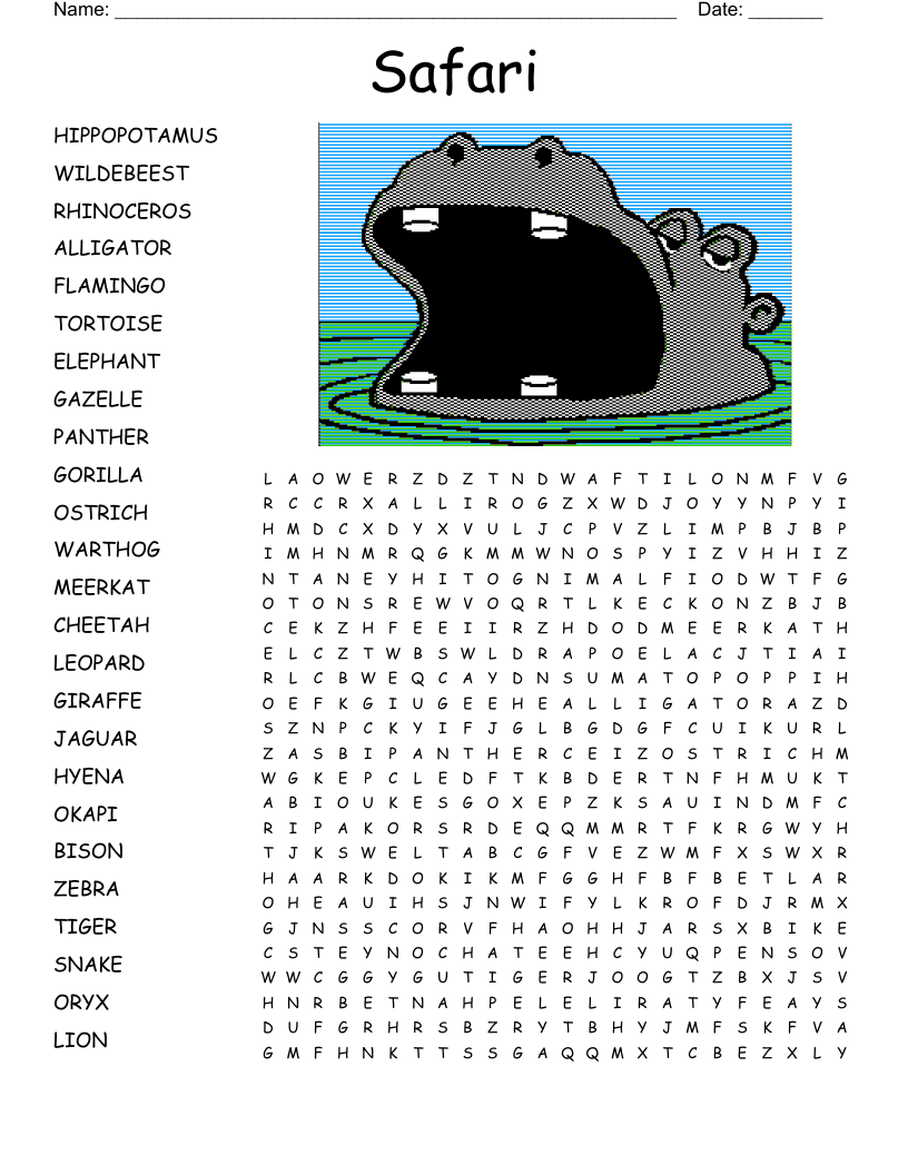 Animals Hard Word Search WordMint