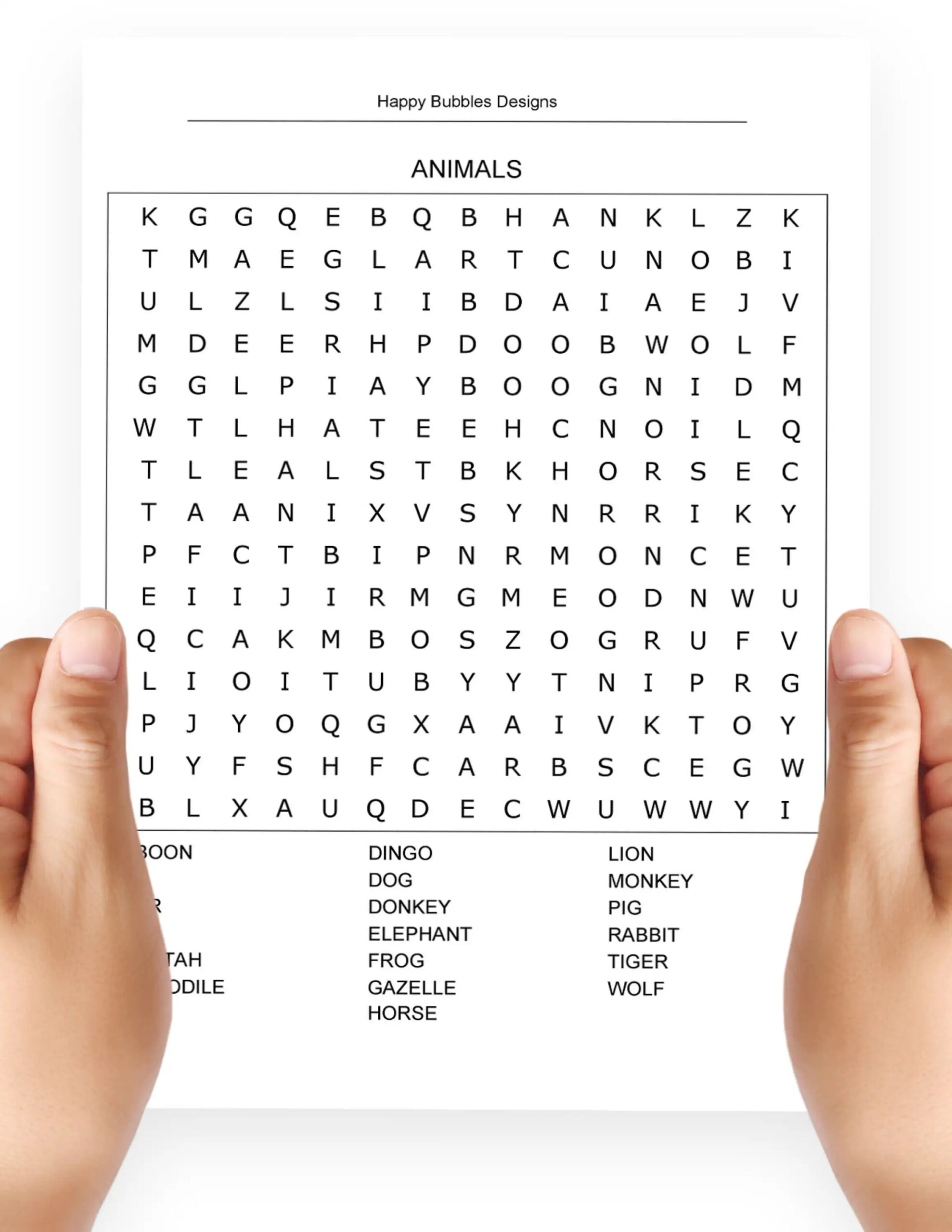 Animals Word Search Puzzle In Large Print Etsy