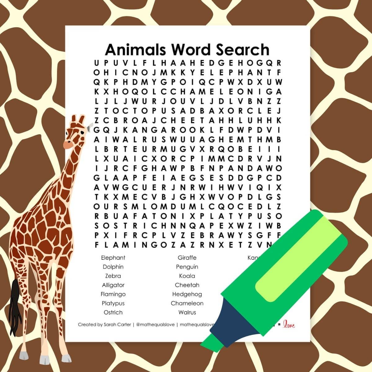Animals Word Search Puzzle Math U003d Love