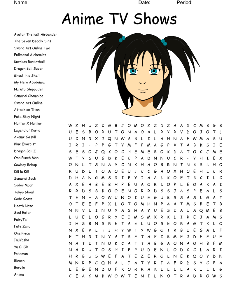 Anime Manga Crosswords Word Searches Bingo Cards WordMint