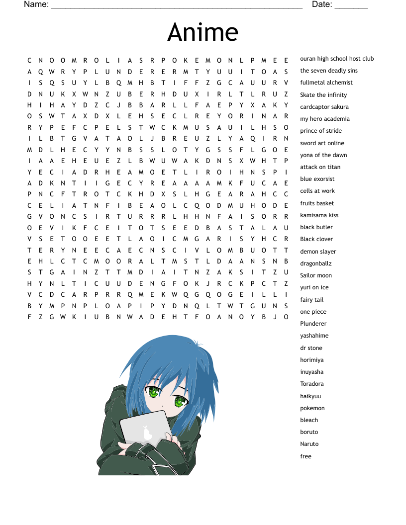 Free Anime Word Search