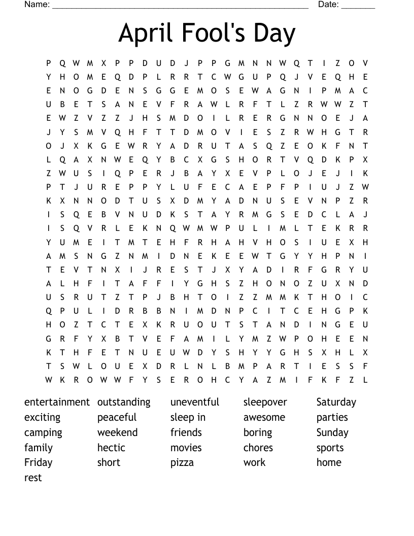 April Fool s Day Word Search WordMint