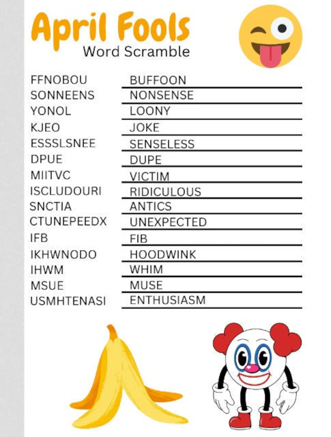 April Fools Word Search