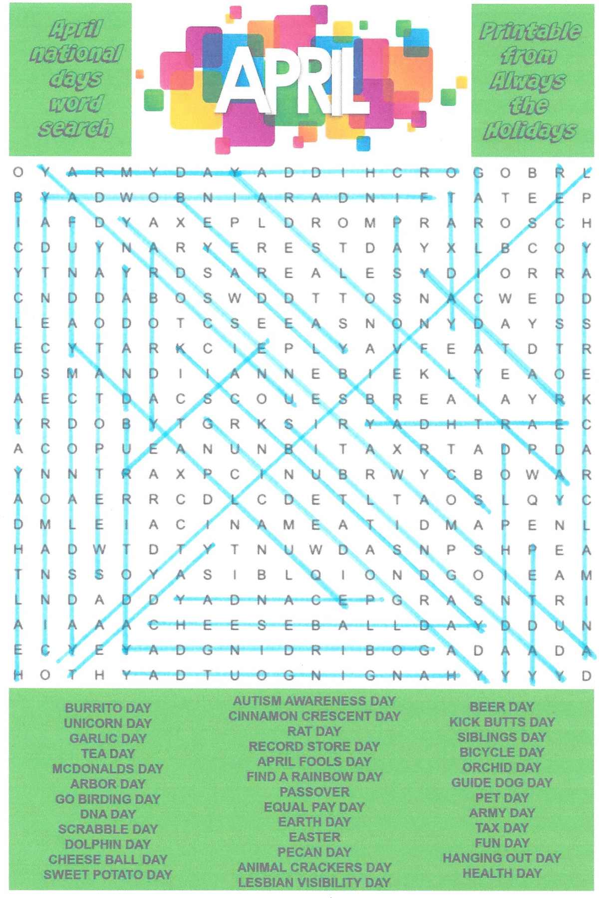Free April Word Search Puzzles Free April Word Search Puzzles