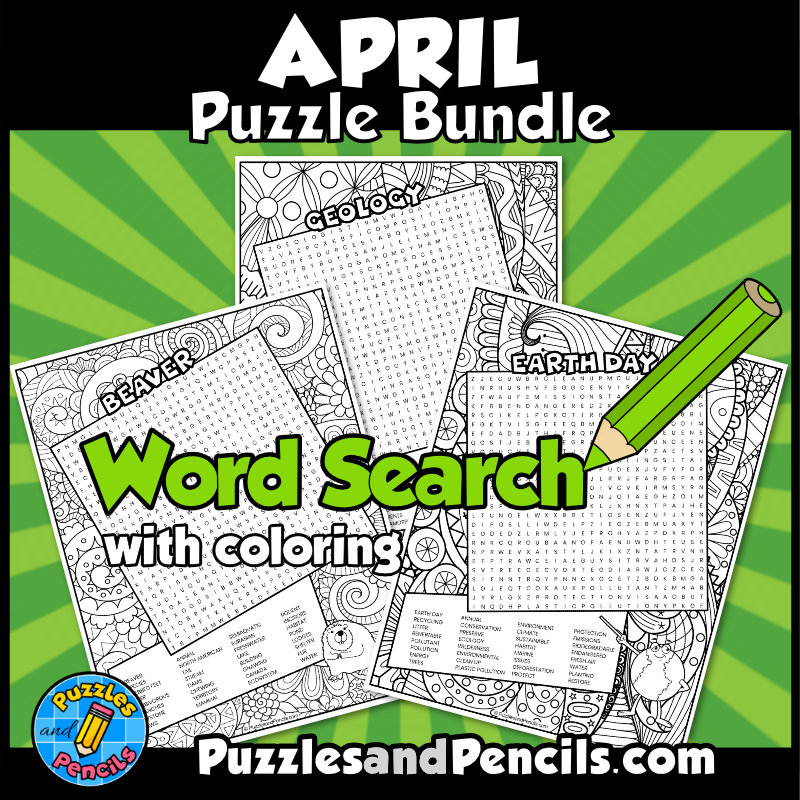 April Word Search Puzzle Activity Page BUNDLE 15 Wordsearch Puzzles Made By Teachers