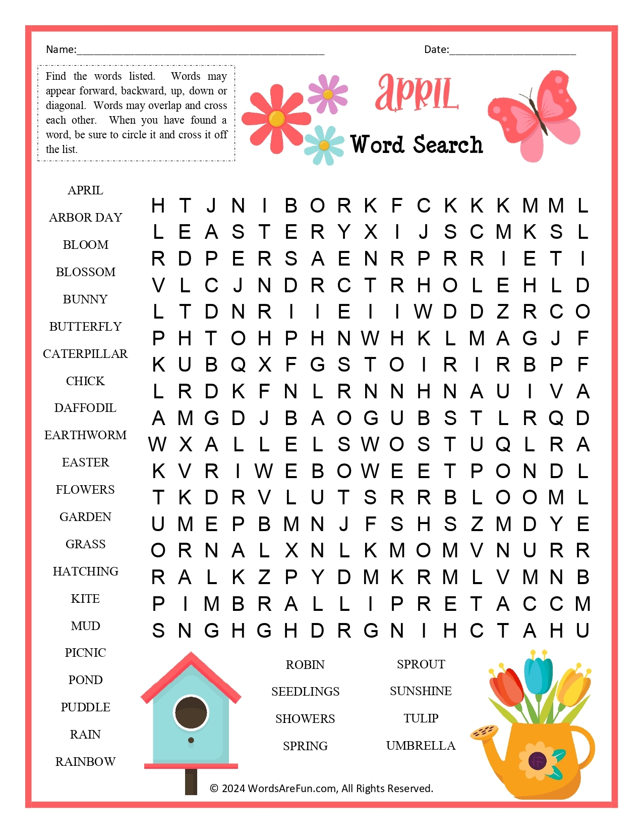 April Word Search Worksheets Library