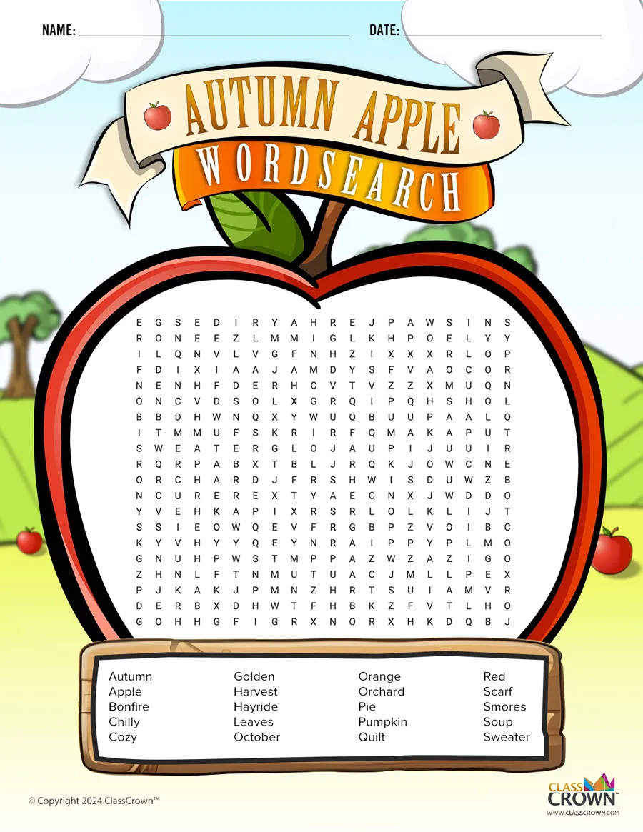 Autumn Apple Word Search Puzzles ClassCrown