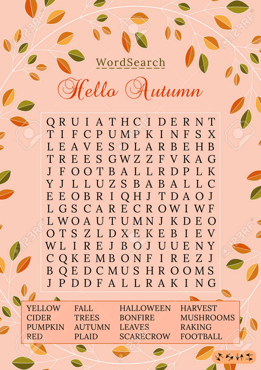 Autumn Word Search Puzzle Fall Season Crossword Puzzle For Children Or Adults Printable Worksheet For Learning English Educational Keyword Activity Party Card Royalty Free SVG Cliparts Vectors And Stock Illustration Image 173674313 