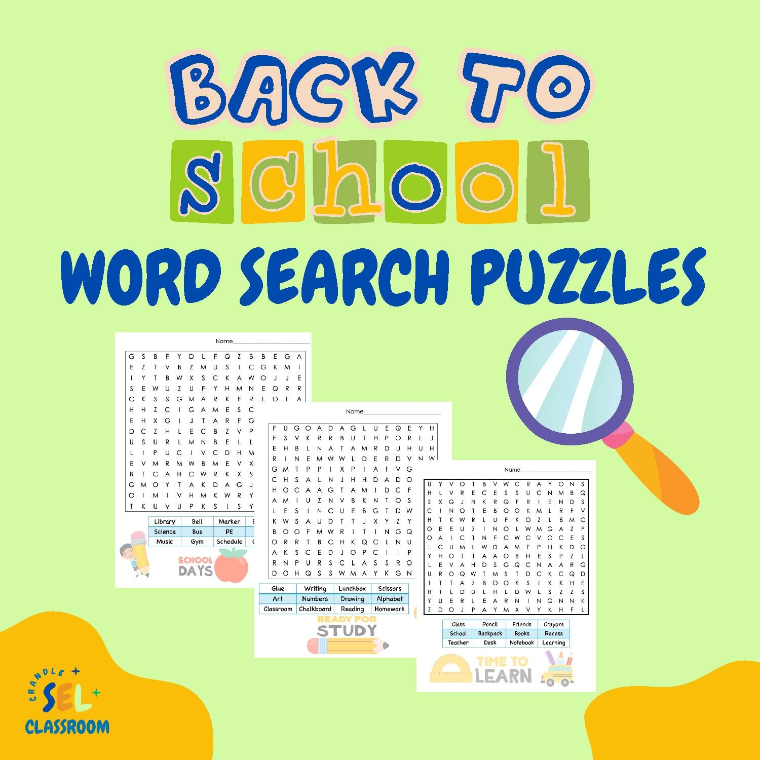 Back to School Word Search Puzzles Classful