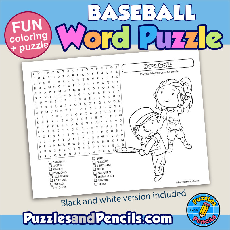 Baseball Word Search Puzzle Activity Page And Coloring Wordsearch Made By Teachers