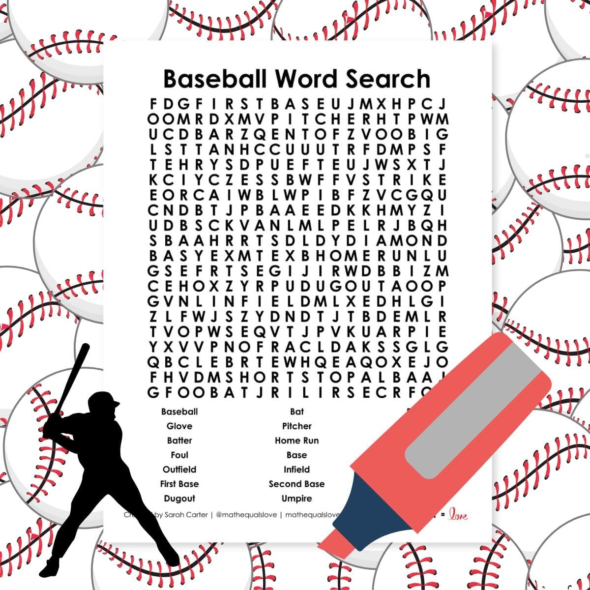 Baseball Word Search Puzzle Free Printable PDF 