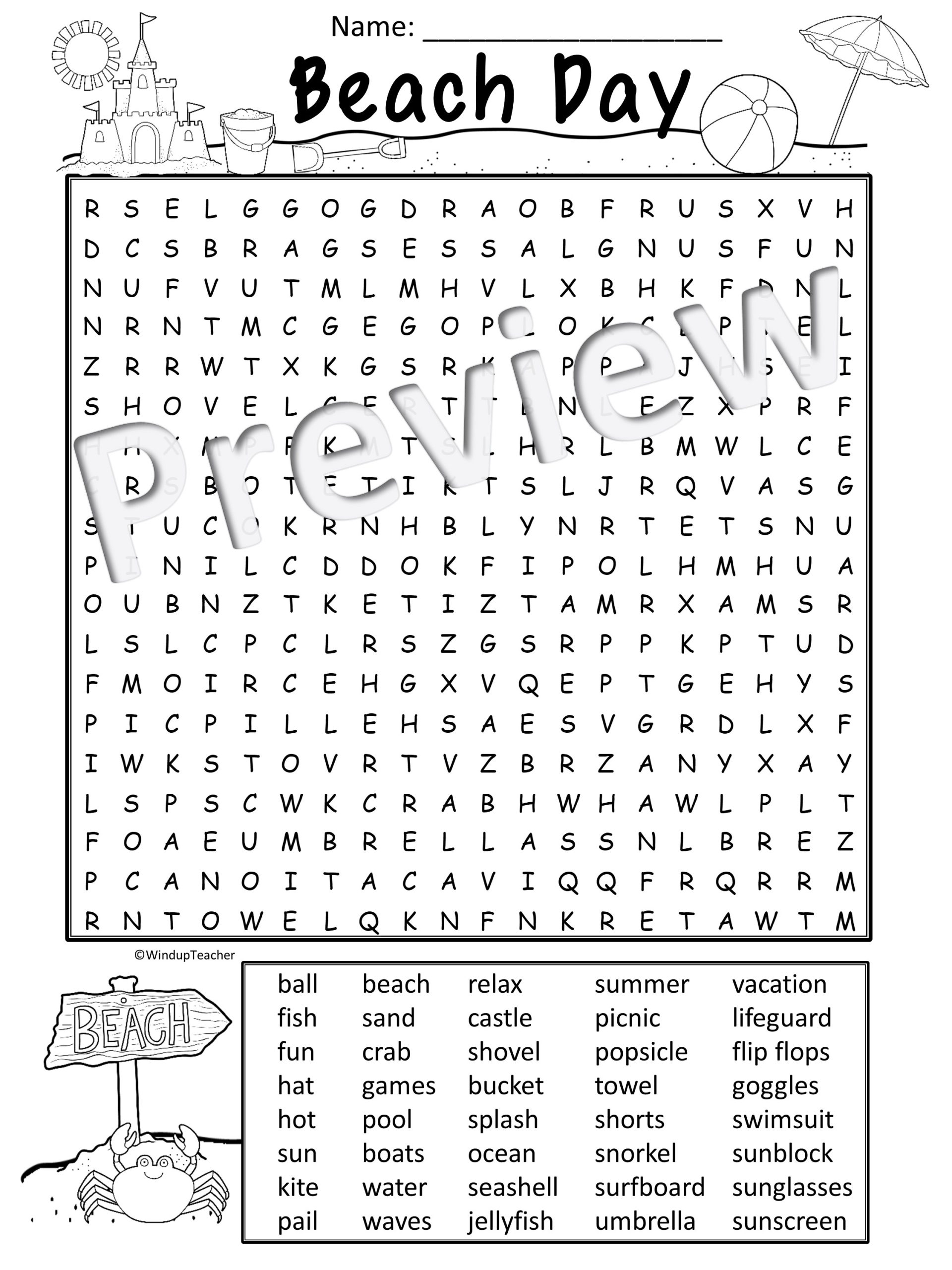 Beach Day Word Search Activity Printable Hard For Grades 5 To Adult Made By Teachers