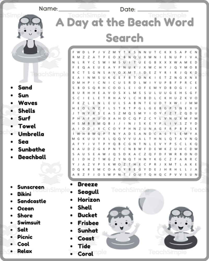 At The Beach Word Search
