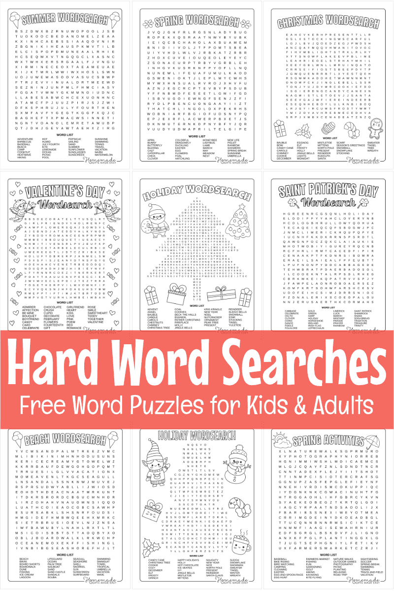 Hard Word Search Free Printable
