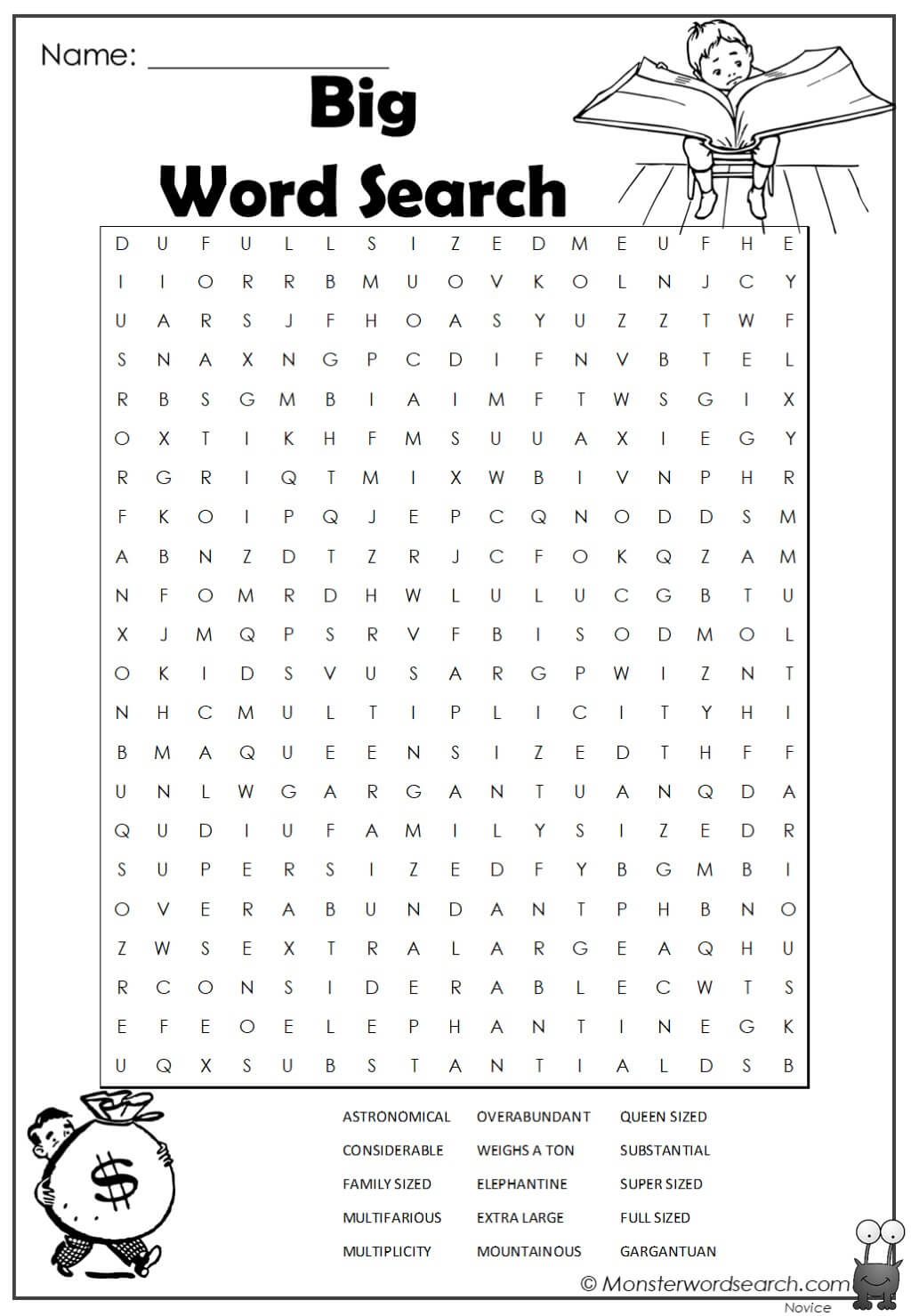 big word search monster word search worksheets library