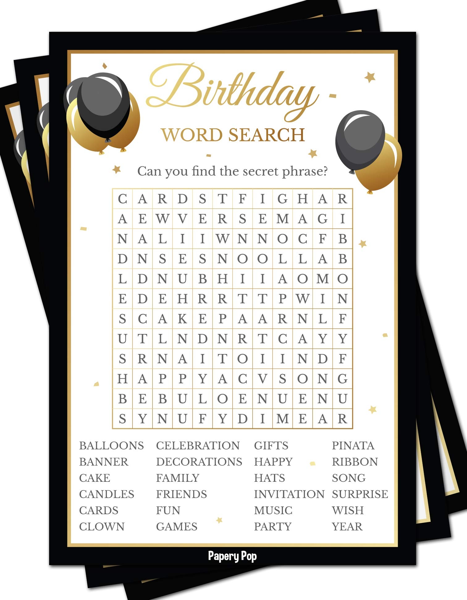 Birthday Party Word Search Game Cards 50 Pack Birthday Party Games Ideas Activities Supplies Amazon in Toys Games