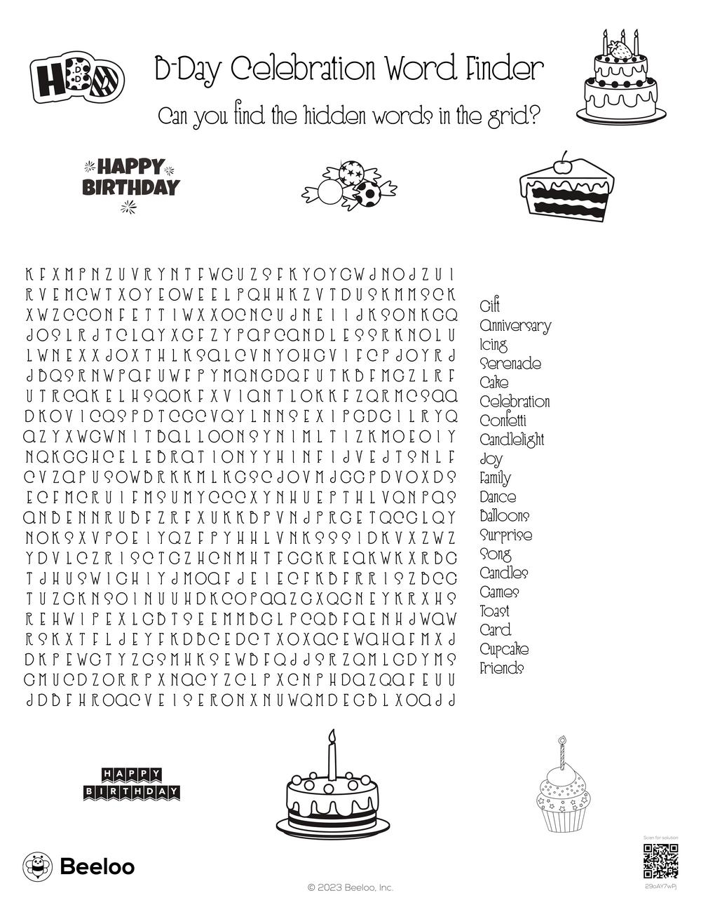 Happy Birthday Word Search Puzzles Printable
