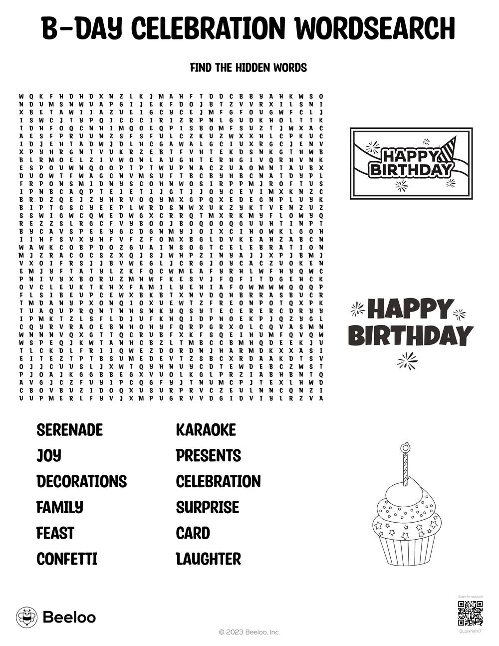 Birthday themed Word Searches Beeloo Printable Crafts And 