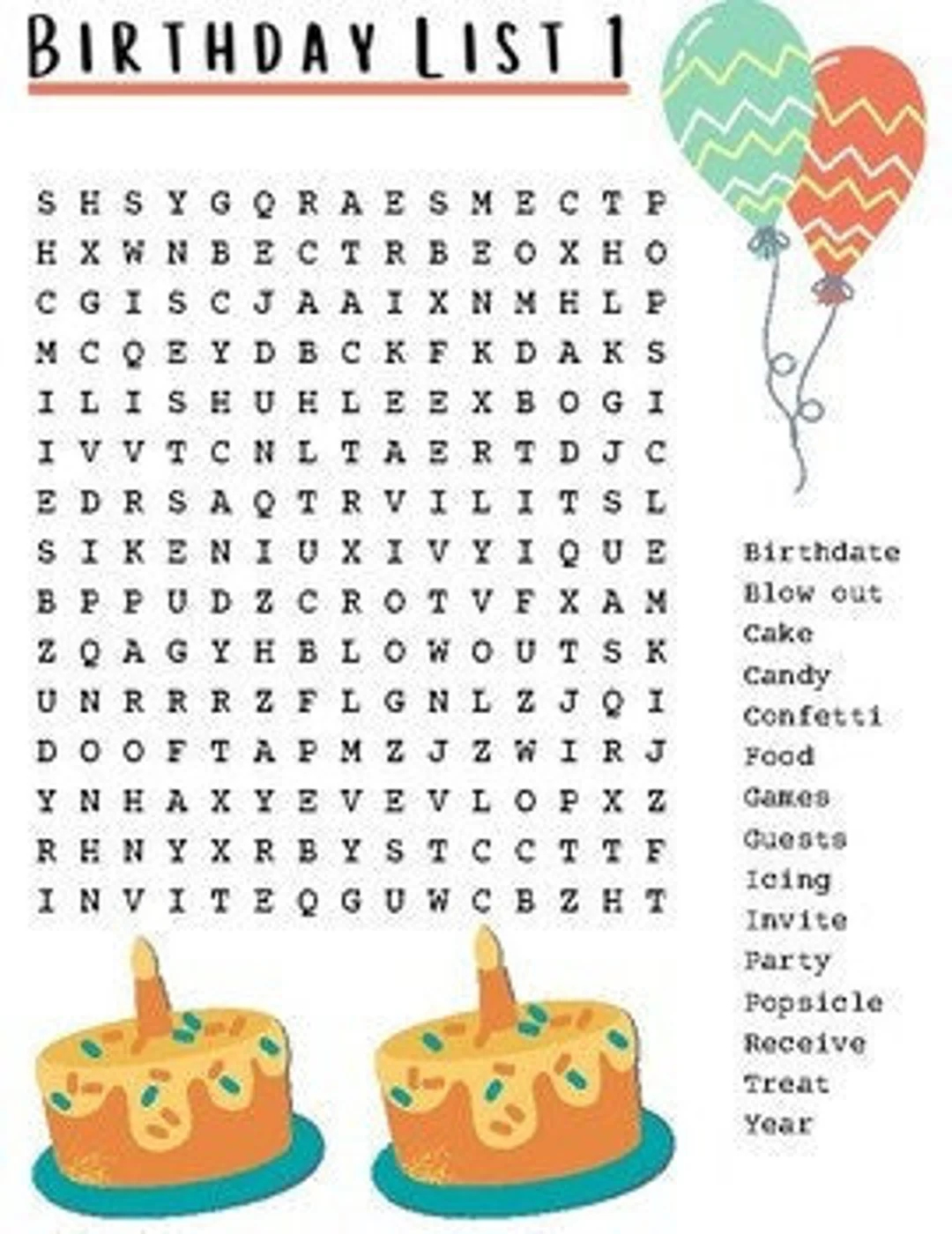 Birthday Word Search Birthday Activity Printable Activity Printable Game Birthday Party Game Class Activity Etsy Australia