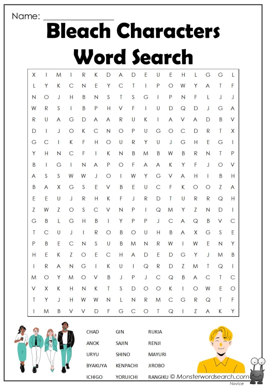 Bleach Characters Word Search Monster Word Search