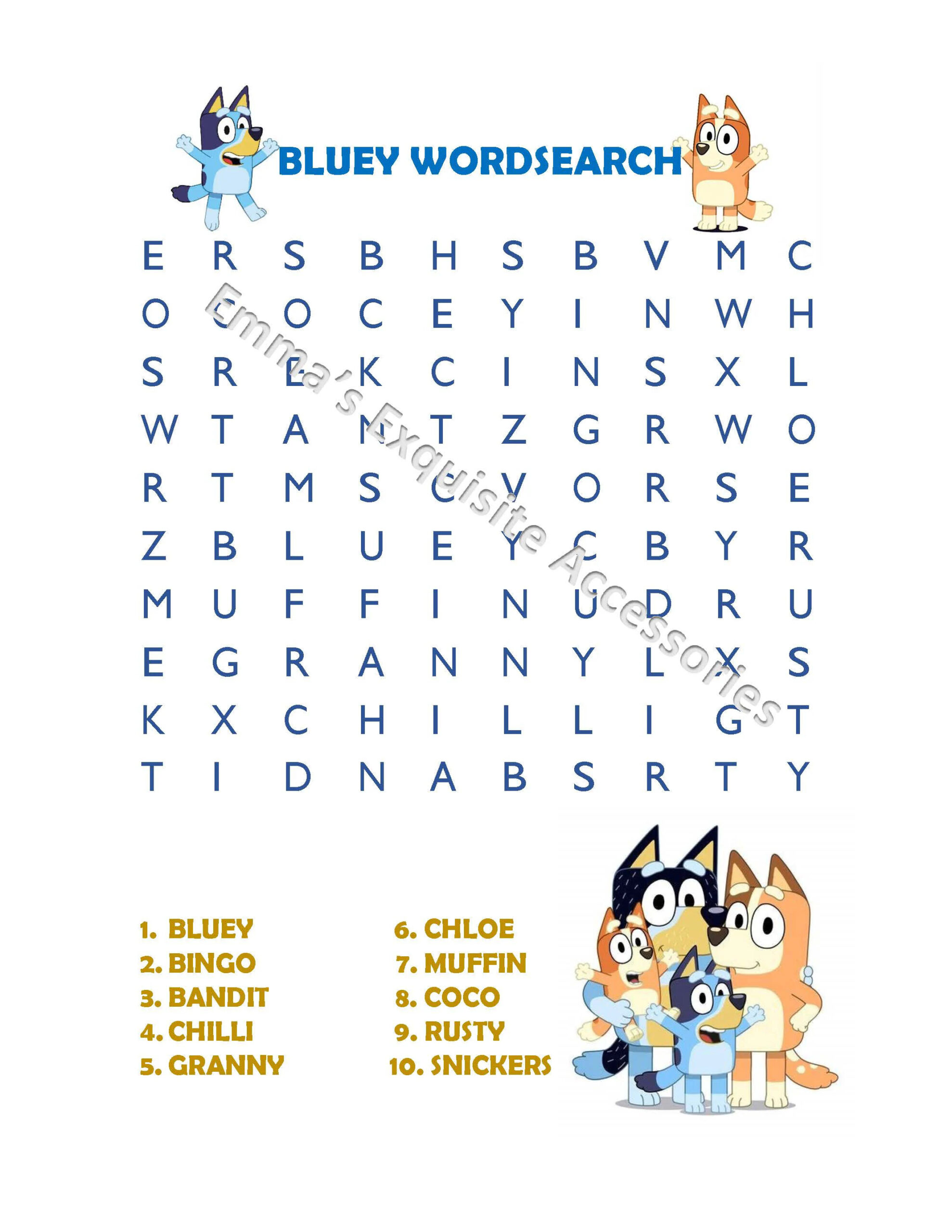 Blue Dog Heeler Family Wordsearch For Kids Etsy