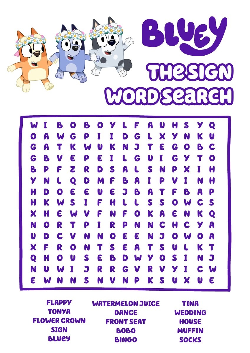 Bluey Word Search Printable