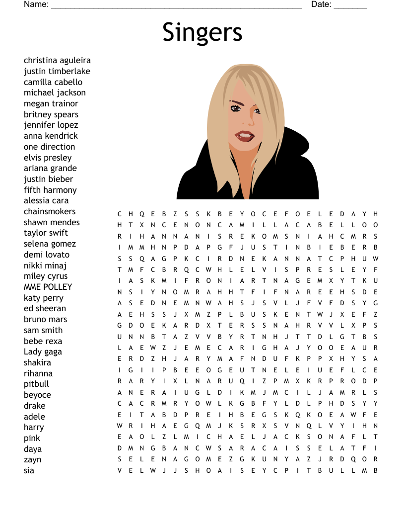Boy girl Bands Word Search WordMint