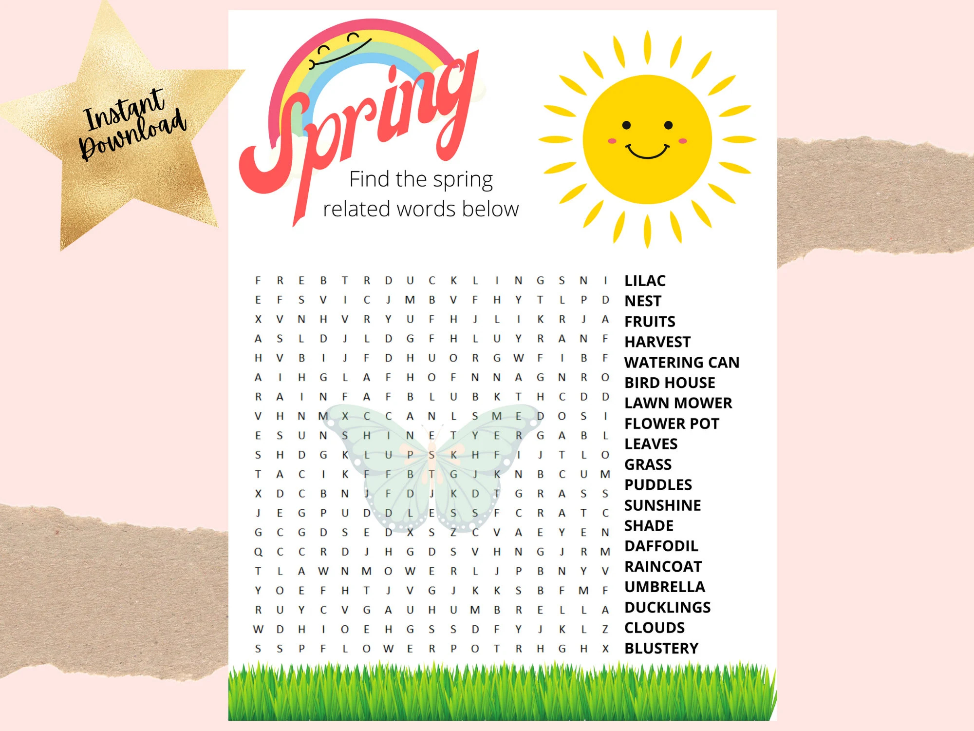 Butterfly Spring Word Search For Kids Printable Summer Time Games Summer Activities Etsy
