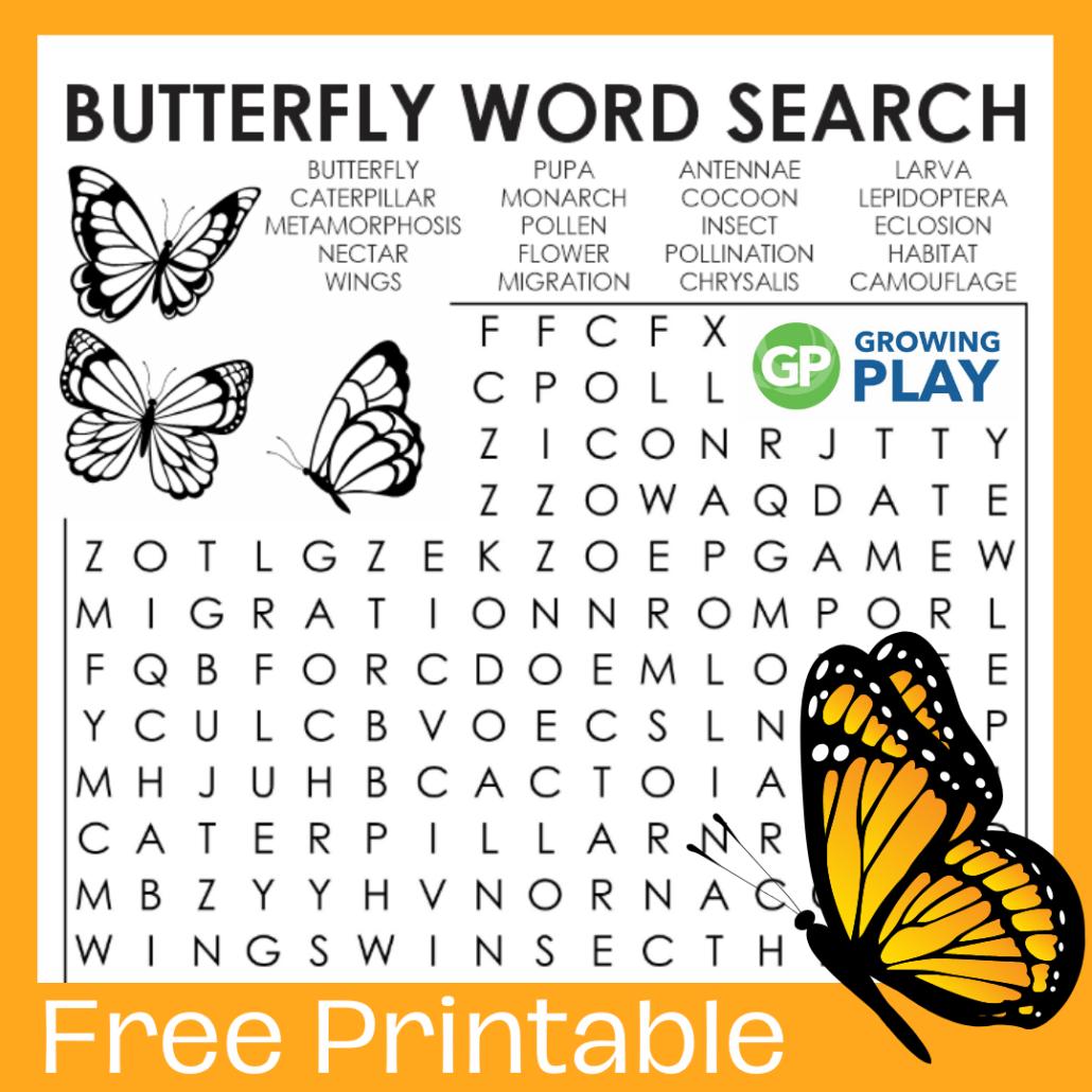 Butterfly Word Search Growing Play Butterfly Word Search Growing Play