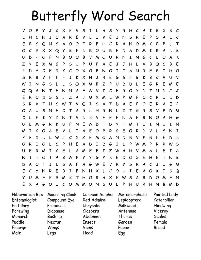 Butterfly Word Search WordMint Butterfly Word Search WordMint