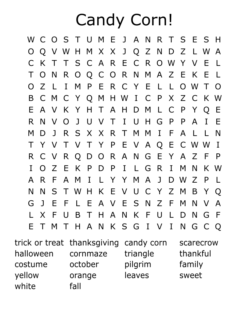 Candy Corn Word Search WordMint Candy Corn Word Search WordMint