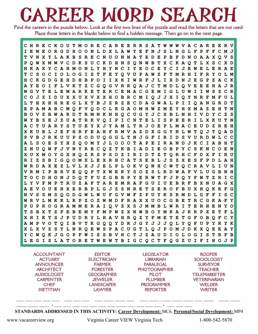 Career Word Search Form Fill Out Printable PDF Forms Online
