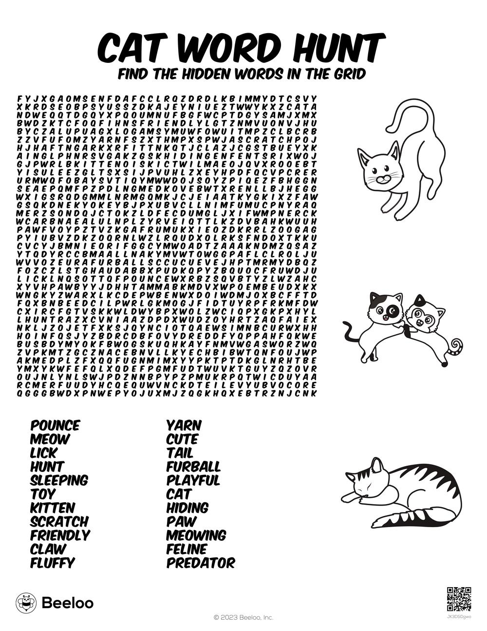 Cat Word Search Printable