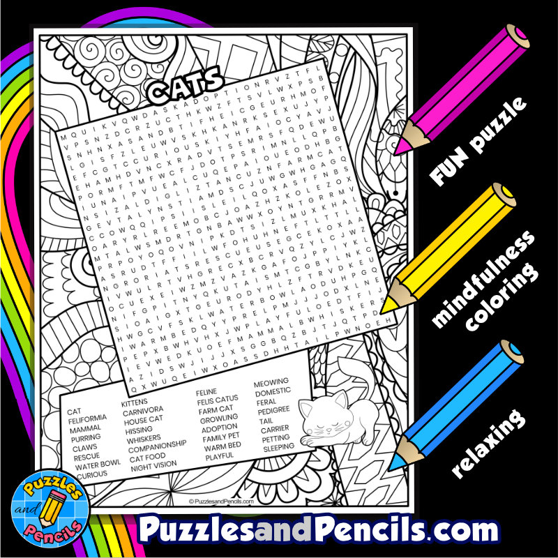Cats Word Search Puzzle With Coloring Wordsearch Made By Teachers